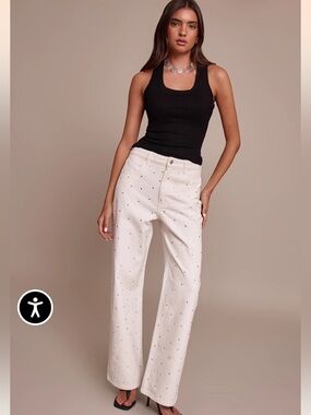 NWT PrettyLittleThing White High Waist Hotfix Straight Leg Denim Jeans